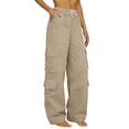 thumbnail image 3 of cocolona Womens Summer Casual High Waist Cargo Pants Elastic Waist Drawstring Wide Leg Vacation Beach Pants with Pockets, 3 of 5