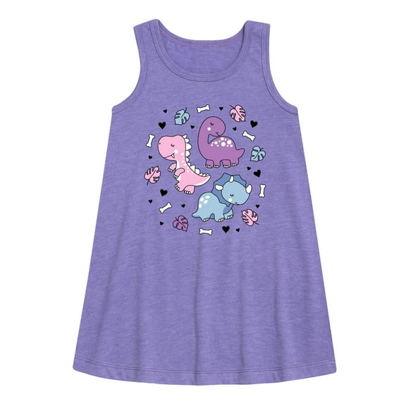 Instant Message - Stacked Girly Dinos - Toddler and Youth Girls A-line Dress