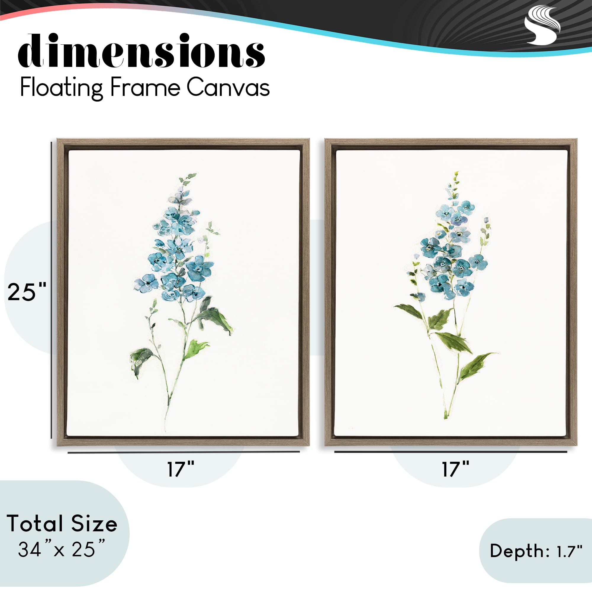 Stupell Industries Blue Watercolor Sprigs 2 Piece Brown Framed Floater Canvas Set, design by Sally Swatland