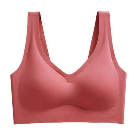

Promotion Clearance! Ladies New European And American Simple Style Pure Color Seamless Large Size Thin Bra High Elastic Ice Silk Sports Underwear Red 2XL
