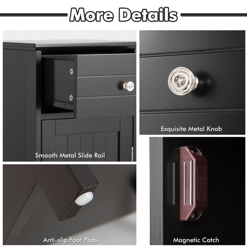 Finihen Bathroom Storage Cabinet, Bathroom Floor Cabinet, Wooden Bathroom Floor Storage Cabinet with Drawer and Shelf, for Bathroom, Living Room, Bedroom, Kitchen, Black Finihen Bathroom Storage Cabinet, Bathroom Floor Cabinet, Wooden Bathroom Floor Storage Cabinet with Drawer and Shelf, for Bathroom, Living Room, Bedroom, Kitchen, Black