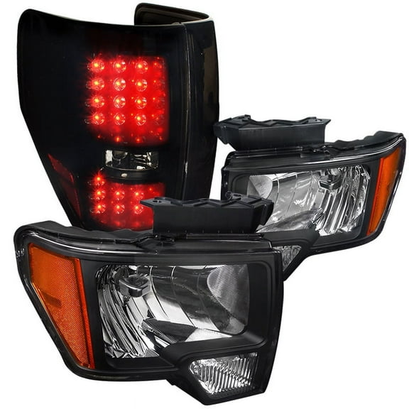 Spec-D Tuning for Ford F150 Pickup JDM Black Headlights Glossy Black LED Brake Lights Tail Lamps