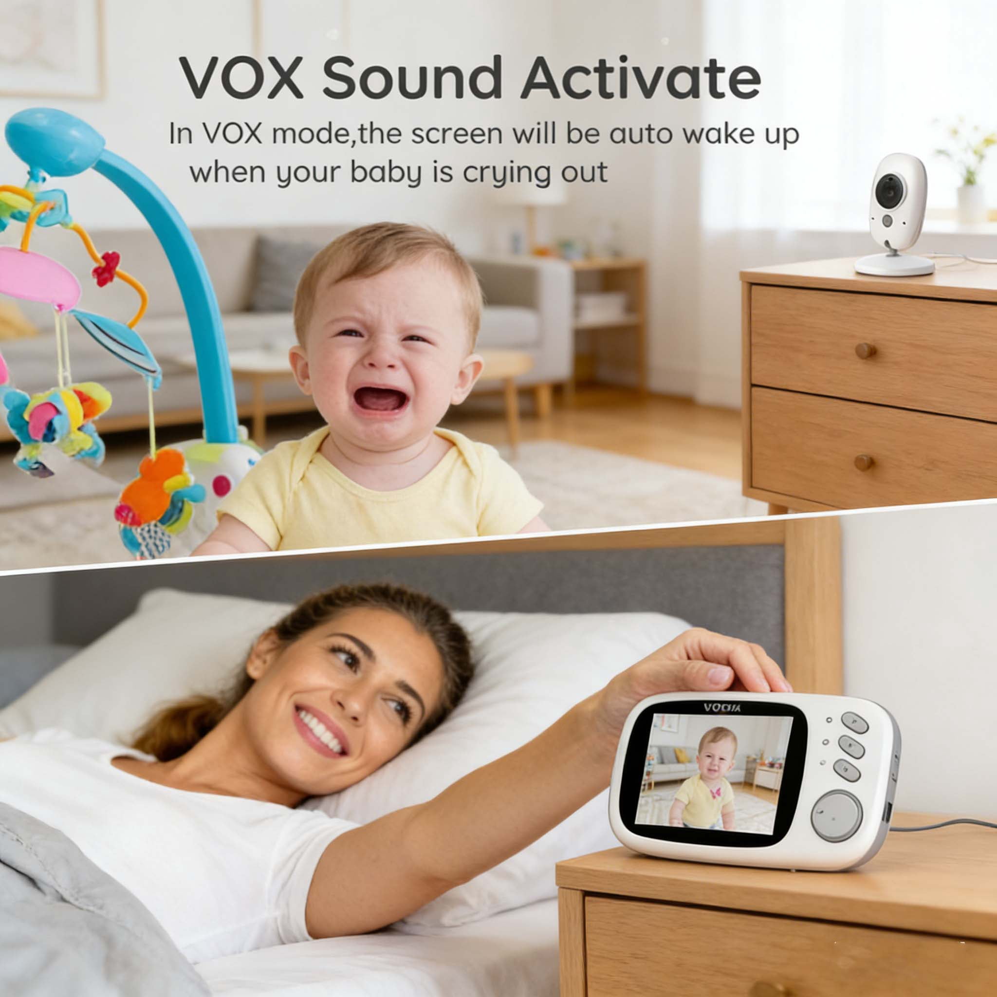 BOIFUN Baby Monitor with Camera and Audio, No WiFi, VOX Mode, Night Vision, 3.2'' HD Screen, Two-Way Audio, Baby Camera