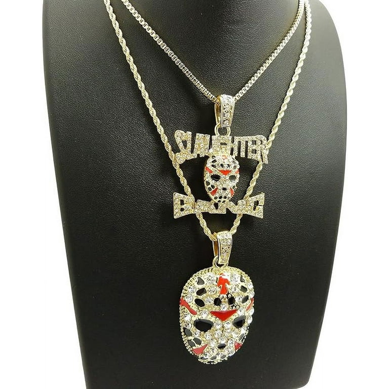 ICED SLAUGHTER GANG & JASON MASK GOLD PLATED PENDANT & CHAINS HIP