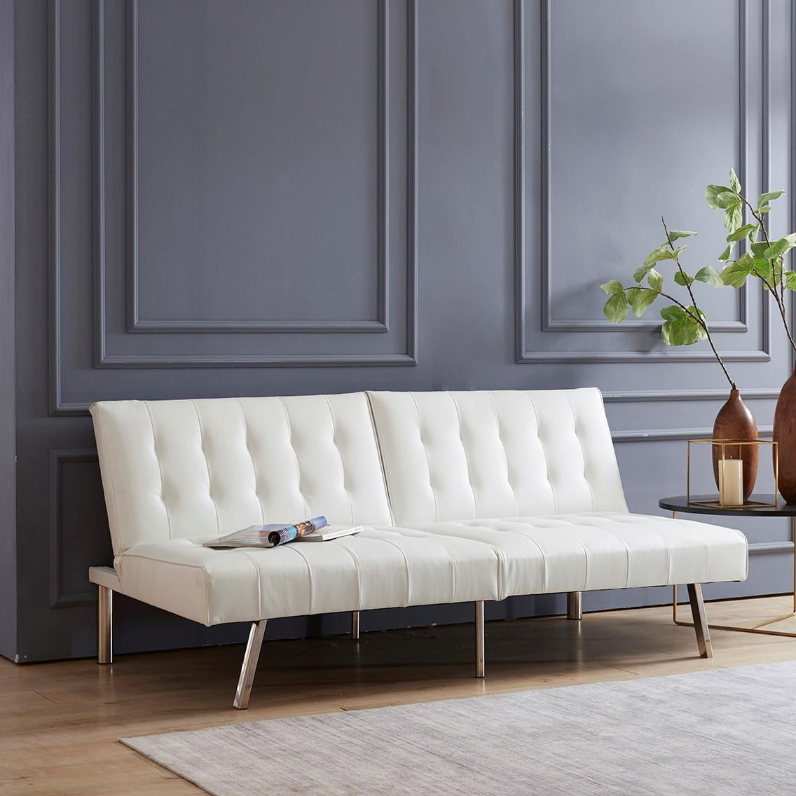 Tufted Split Back Futon Sofa by Naomi HomeColorWhite,StyleLinen