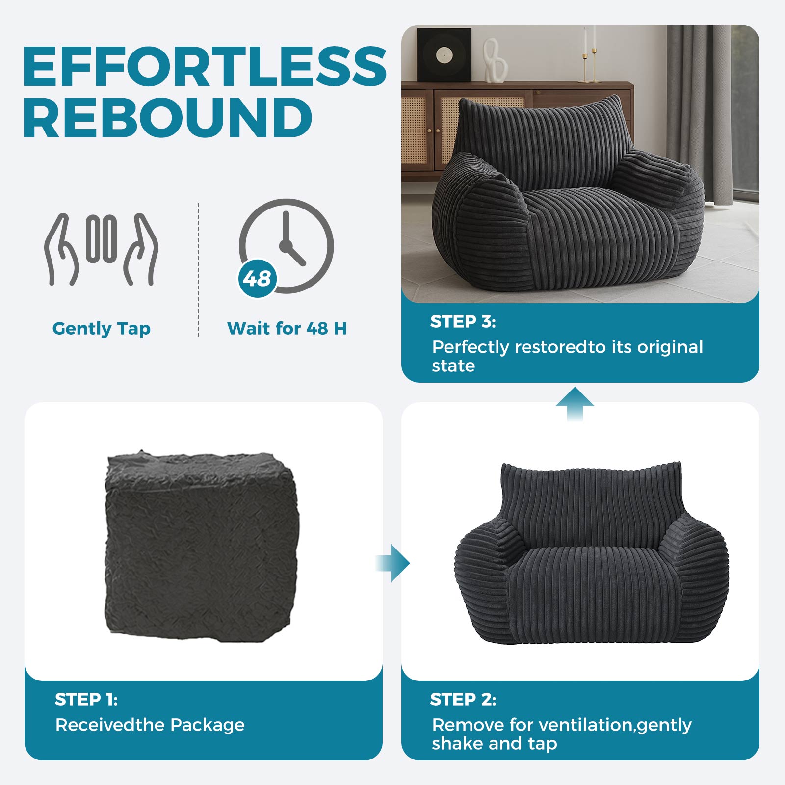 Bean Bag Chair with Ottoman,Big Bean Bag Chairs for Adults with Filling,Lazy Floor Chair with Back Support,Memory Foam Sofa Giant Beanbag Chair for Bedroom Livingroom