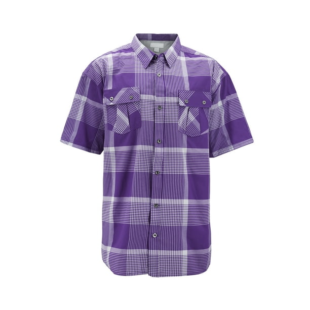VKWEAR Men’s Short Sleeve Cowboy Button Down Casual Plaid Pattern