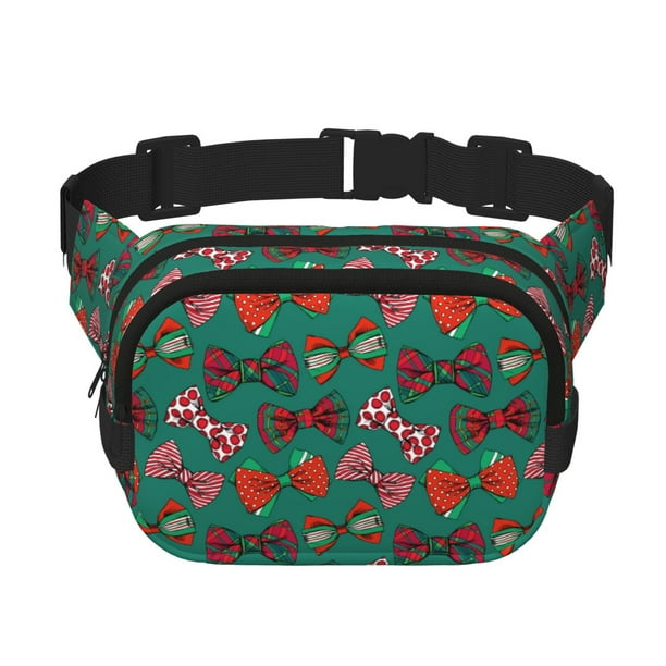 Fotbe red and green bow tie Cangurera Cuadrada con Estampado de Doble Capa, Bolsa de Cintura Ajustable Mini para Hombres y Mujeres