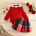 thumbnail image 4 of NAFUU Toddler Girl Christmas Outfit Girls Long Sleeve Ruffles Ribbed Romper Bodysuit Plaid Bowknot Skirts Headband 3Pcs Valentines Outfits 9-12 Months, 4 of 7