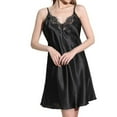 thumbnail image 5 of Aueoeo Women's Lace Trim Nightgown Silk Slip Dress Sleepwear V Neck Short Nightwear Summer Nightdress Black L, 5 of 5
