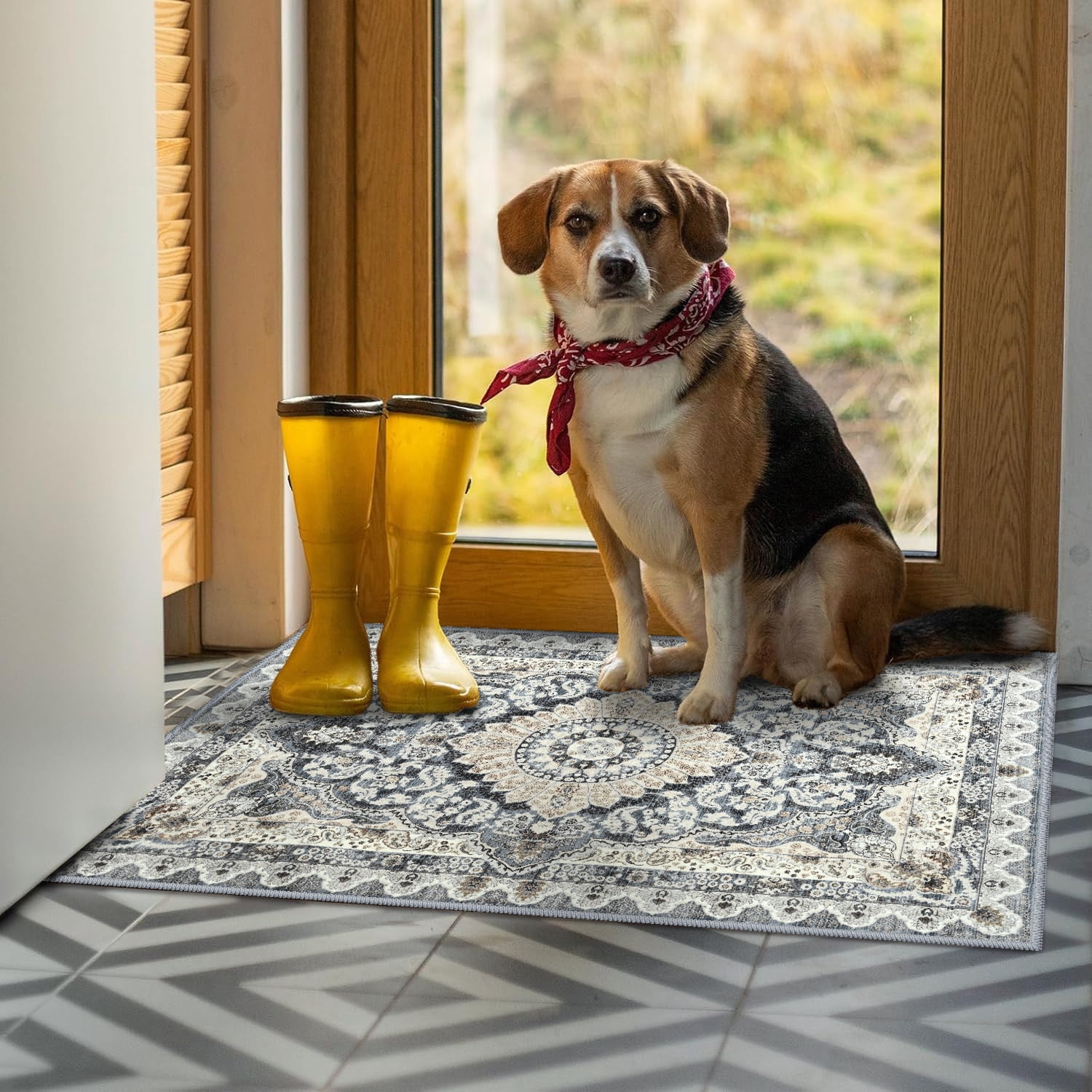 Ultrug Vintage Floral Print Rugs Soft Boho Carpet Retro Distressed Area Rug for Living Room Bedroom Home Decor,2'x3',Blue