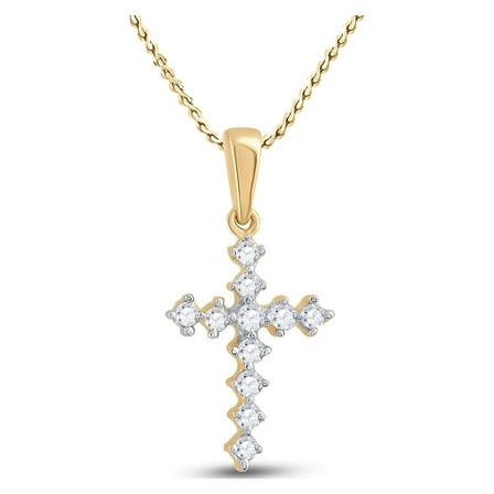 14kt Yellow Gold Womens Round Diamond Cross Pendant 1/10 Cttw