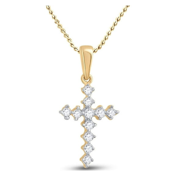14kt Yellow Gold Womens Round Diamond Cross Pendant 1/10 Cttw