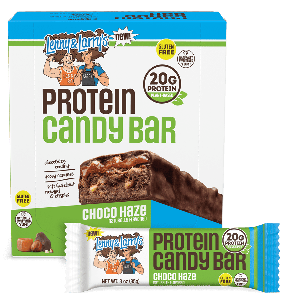 Lenny & Larry's High Protein Candy Bar Choco Haze, 20g of Plant-Based Protein, Good Source of Fiber, 85g-12ct