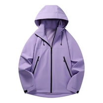 Fmbrln Mens Trendy Jacket Waterproof Windproof Jacket Casual Long Sleeve Hooded Rain Coat Outdoor Hiking Windbreaker Jacket Purple 3XL