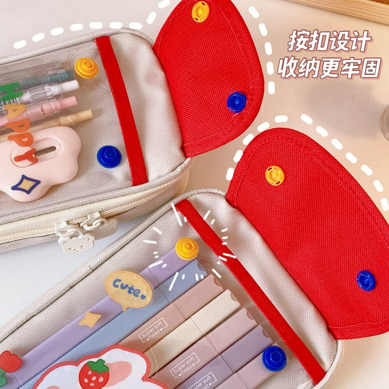 PIKADINGNIS Aesthetic Pencil Case Kawaii Pencil Case with 3pcs Pins Kawaii  Stationary Kawaii School Supplies (Green) 