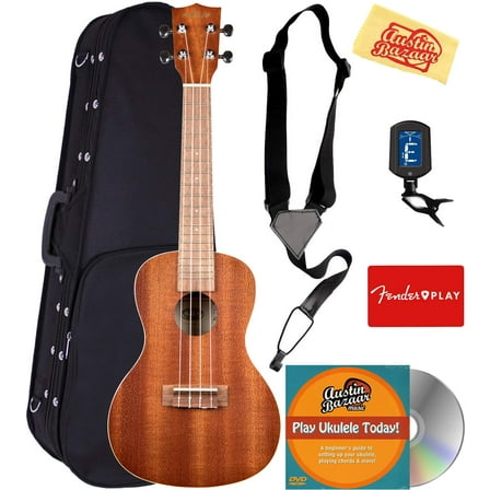 Kala KA-C Mahogany Concert Ukulele Bundle with Hard Case, Clip-On Tuner, Austin Bazaar Instructional DVD, and Polishing Cloth