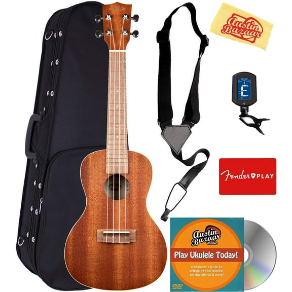 Kala KA-C Mahogany Concert Ukulele Bundle with Hard Case, Clip-On Tuner, Austin Bazaar Instructional DVD, and Polishing Cloth