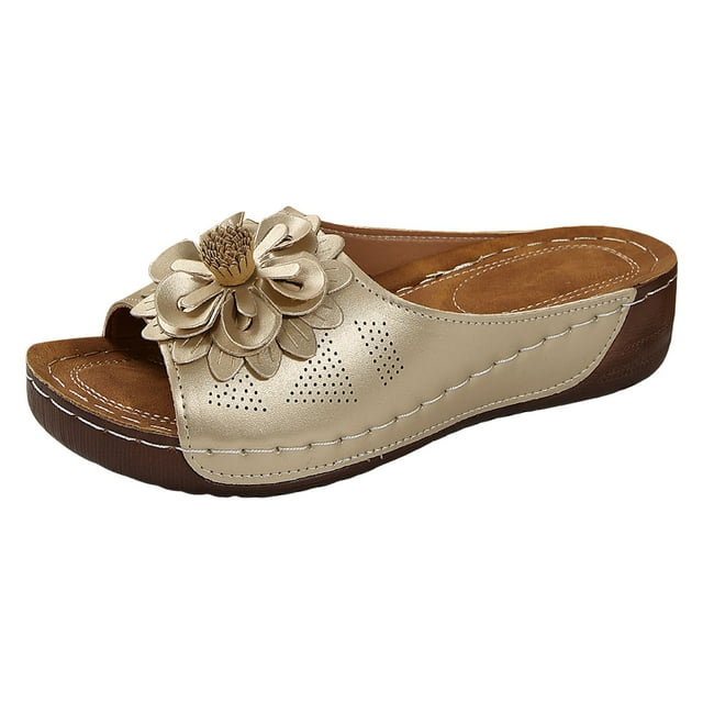 Sandales à Plateforme Compensée Basse pour Femmes, Bout Ouvert, Floral, Plage, Mariage, Élégantes, Été