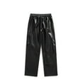thumbnail image 3 of XIAONU Mens Pu Leather Cargo Pants Loose Wide-Leg Pants Elastic Waist Comfy Punk Straight Pants, 3 of 5