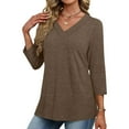 thumbnail image 4 of Oksale V Neck Tops for Women Stretch Cotton Spandex Long Sleeve Shirts Soft Cozy Fitted T ShirtsSolid Color Basic Tops Brown L, 4 of 8