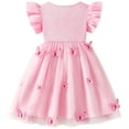 thumbnail image 5 of IPIO Girls Pink Butterfly Tulle Dress, Flutter Sleeve Bow Princess Party Dress for Birthday Wedding, 5 of 7