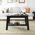 thumbnail image 3 of Acekid 2-Tier Coffee Table for Living Room, Coffee Table with Storage Shelf, Living Room Table Rectangular Center Table, Farmhouse Wood Coffee Table, 3 of 7