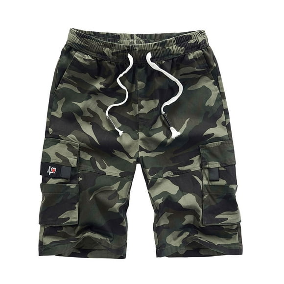 CVLIFE Mens Camo Loose Cargo Shorts Summer Beach Basketball Combat Work Shorts Pants Multiple Pockets Elastic Waist Drawstring