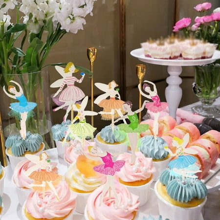 KingRing 48 Pcs Ballerina Fairy Cute Girls Cupcake Toppers Cupcake Sticks Dessert Toothpicks Food Flags Creative Cake Decoration for Baby Shower Kids Birthday Parties or (The Best Fairy Cakes)