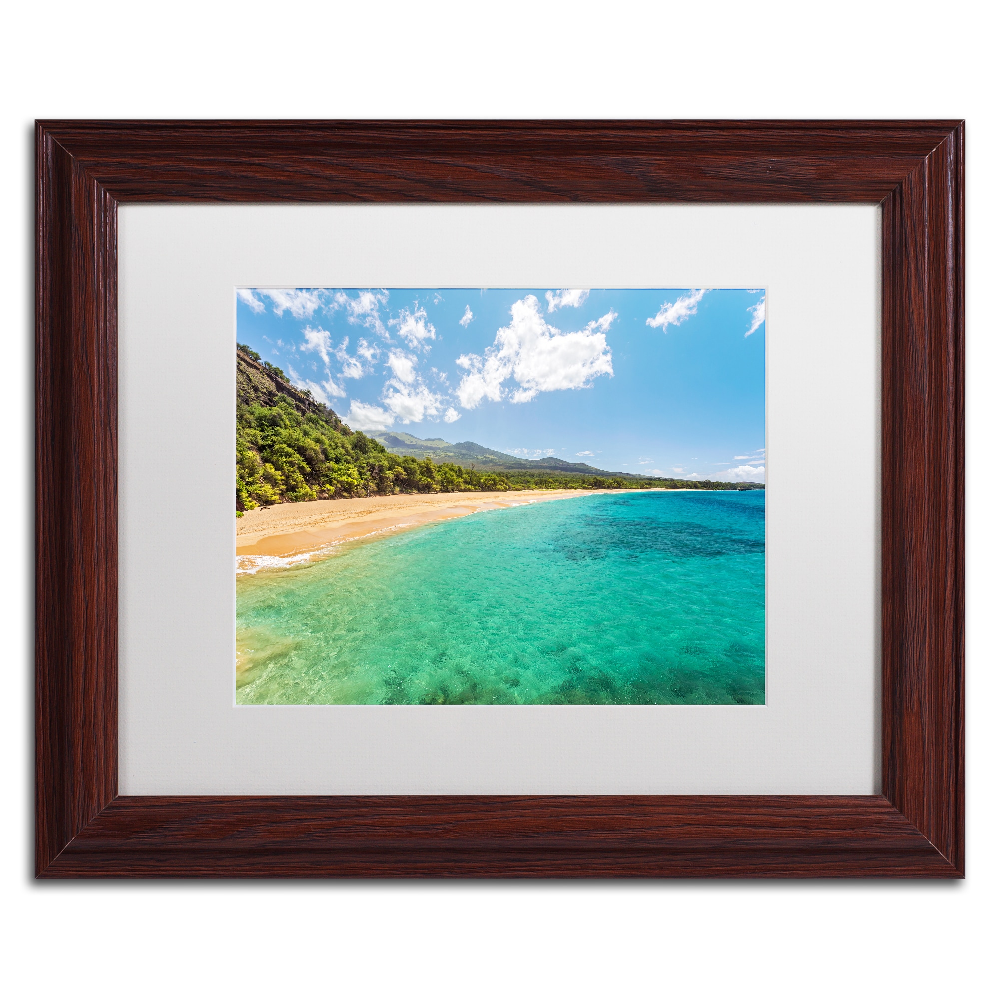 Trademark Fine Art 'Makena Beach Maui' Canvas Art by Pierre Leclerc, White Matte, Wood Frame
