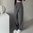 thumbnail image 1 of Pantalones anchos negros y grises de primavera y otoño para mujer, pantalones rectos de traje holgado informal con cintura alta y drapeado para invierno, 1 of 5