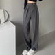 thumbnail image 1 of Pantalones anchos negros y grises de primavera y otoño para mujer, pantalones rectos de traje holgado informal con cintura alta y drapeado para invierno, 1 of 5