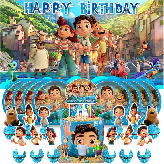 Luca Plates Birthday Supplies Decorations Decor Backdrop Banner Cake Topper Fans