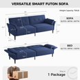 thumbnail image 2 of CGDYCF 89'' Convertible Futon Sofa Bed with Adjustable Backrest & Armrests, Linen Sleeper Couch with 2 Pillows, Modern Loveseat for Living Room, Blue-Linen, 2 of 9