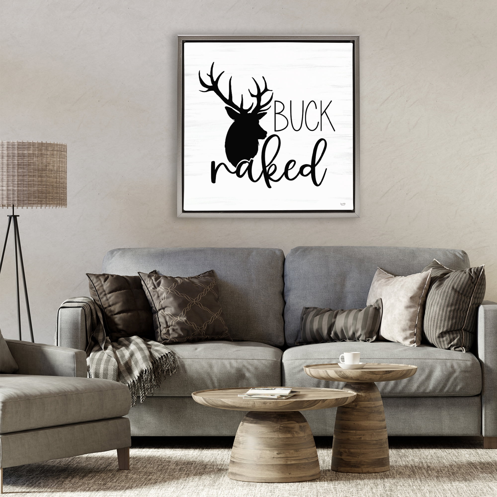 Stupell Industries Buck Naked Silhouette Gray Framed Floater Canvas Wall Art, design by Lux + Me Designs