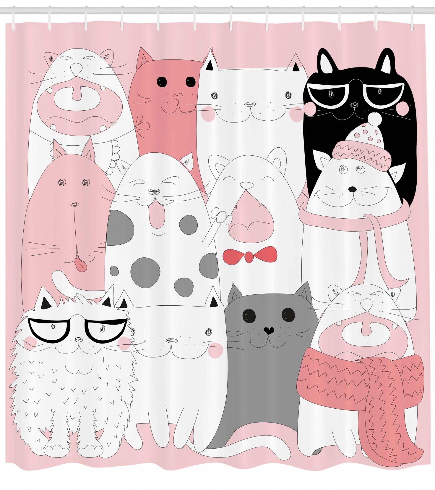 Doodle Shower Curtain Dogs and Cat Collection Print for Bathroom