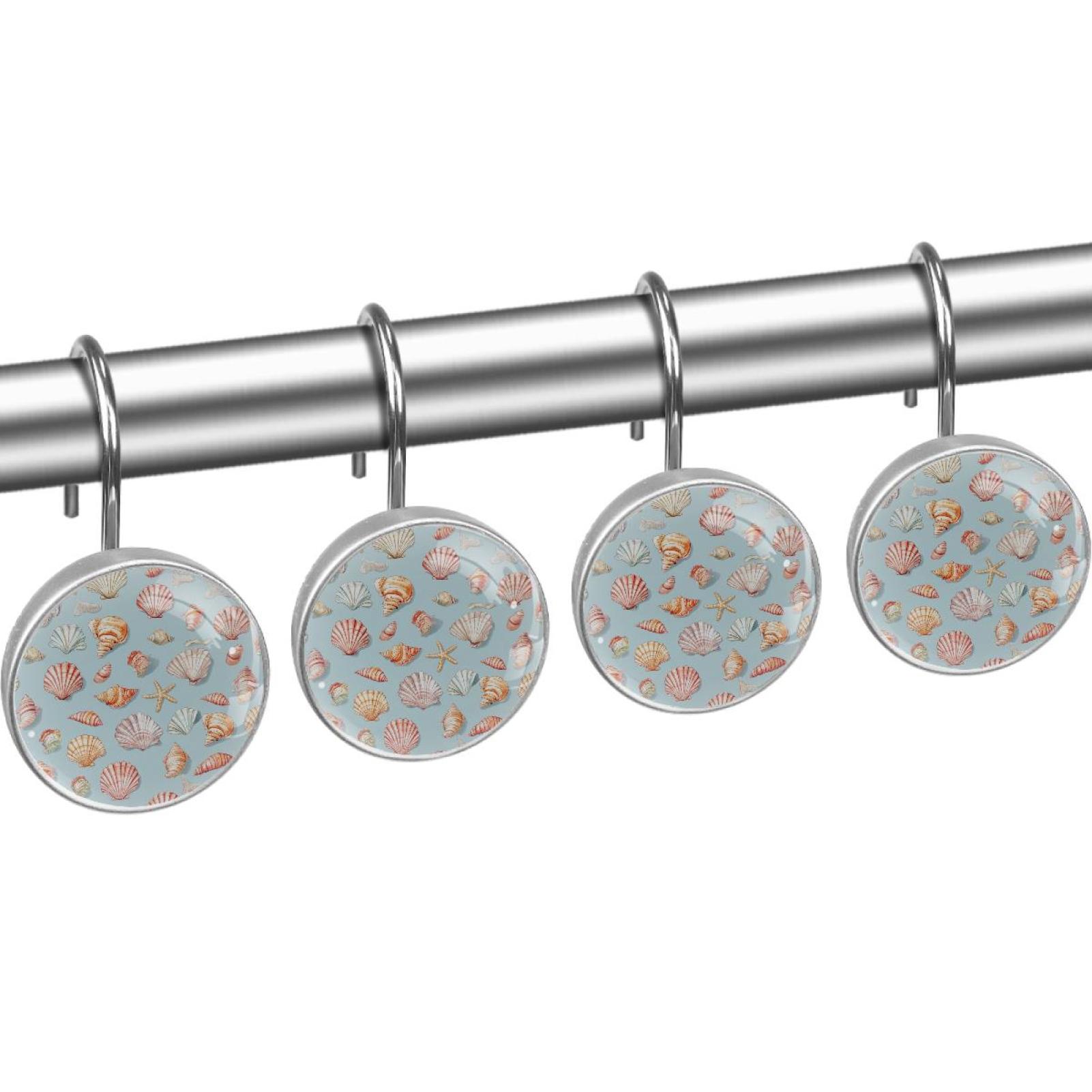 Colored Shells and Conches Shower Curtain Hooks Round Crystal Glass, Set of 12 Shower Curtain Rings - Shower Hooks for Curtain Shower Rings