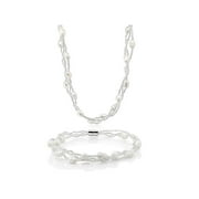 Twisted White Cultured Freshwater Pearl Necklace & Bracelet With Magnetic Clasp