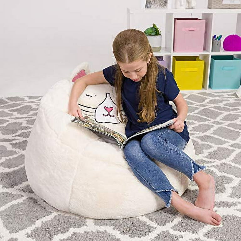 Posh Creations Bean Bag Chair, Memory Foam Lounger with Soft Cover, Kids,  2.5 ft, Ivory Cat