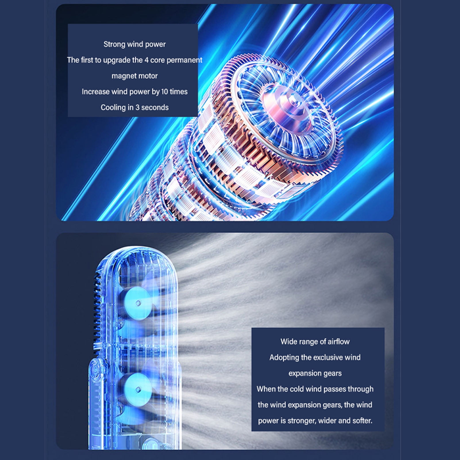 YAHHU Desktop Fan 1800mah USB Brushless Motor Oscillating Quiet 5 Speeds Desk Tower Fan for Home Car Office 10.6 inches / 27 cm Blue