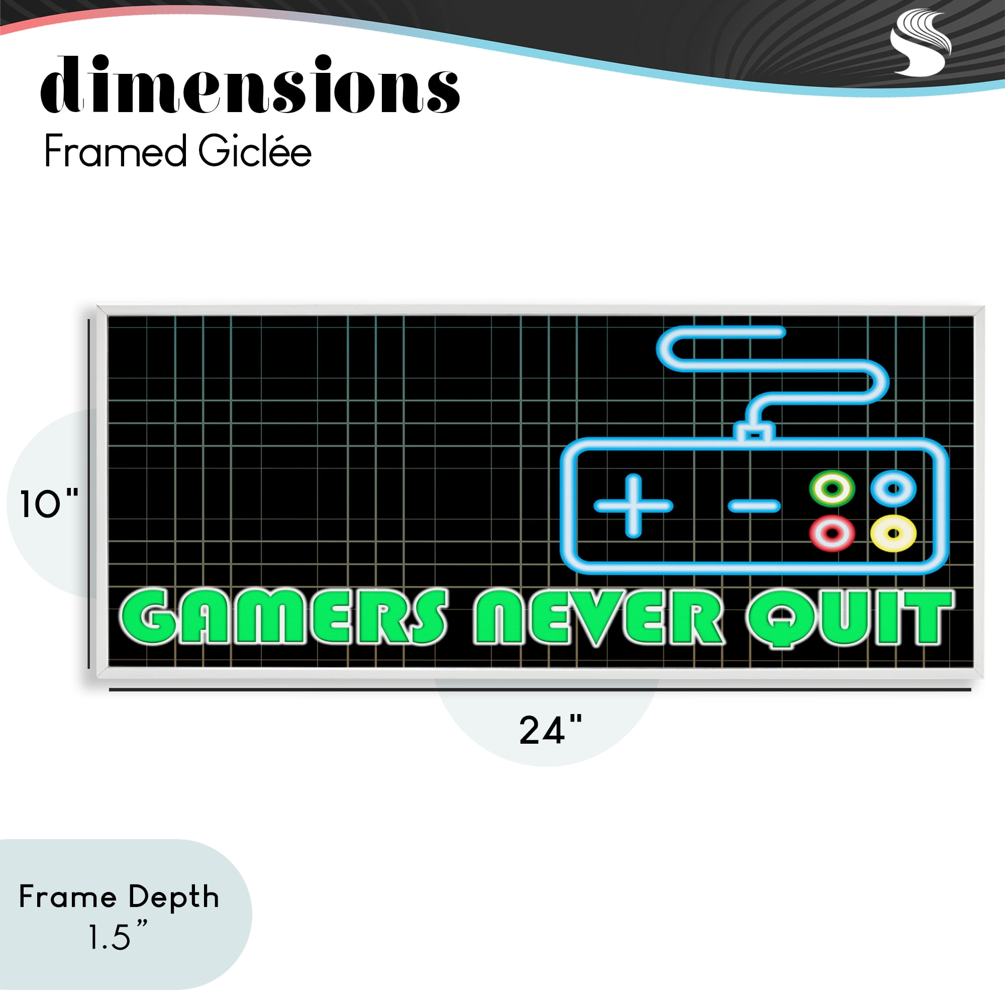 Stupell Industries Gamers Never Quit Neon White Framed Giclee Art, design by Kim Allen