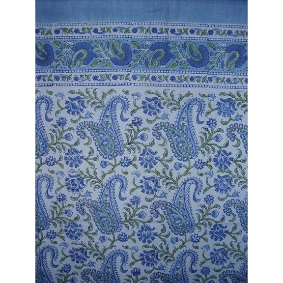 Rajasthan Paisley Block Print Curtain Drape Panel Cotton 46" x 88" Blue