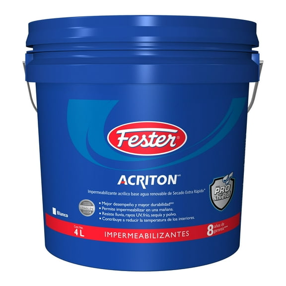 Impermeabilizante Acrílico Base Agua Renovable de Secado Extra Rápido Fester Acriton ProShield 8 Años 4 L Blanco