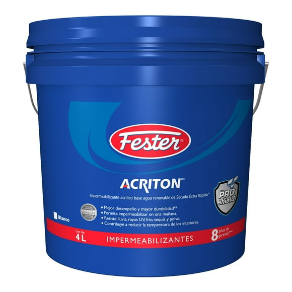 Impermeabilizante Acrílico Base Agua Renovable de Secado Extra Rápido Fester Acriton ProShield 8 Años 4 L Blanco