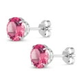 thumbnail image 3 of Gem Stone King 14K White Gold Pink Mystic Topaz Stud Earrings for Women Men (3.30 Cttw, Gemstone Birthstone, Round 7MM), 3 of 5