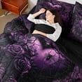thumbnail image 4 of Homewish Chic Floral Rose 7-Piece Twin Bedding Sets For Teens Adults,Purple Love Heart Bedding Comforter Set,Gothic Spider Web Breathable Sheet Sets,Exotic Style Bedroom Decor,Reversible, 4 of 8