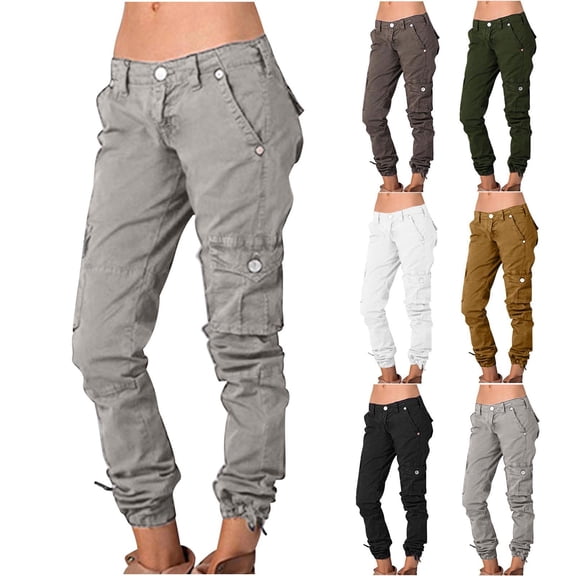 Womens Cargo Pants Plus Size Casual Cargo Pants Hippie Punk Trousers Streetwear Jogger with Pocket Loose Long Pants on Clearance