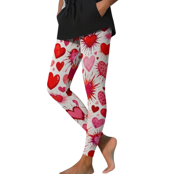 Hvot&aat Women's Valentines Day Heart Print Leggings High Waisted Sports Fitness Tight Pants Peach Hip Yoga Pants