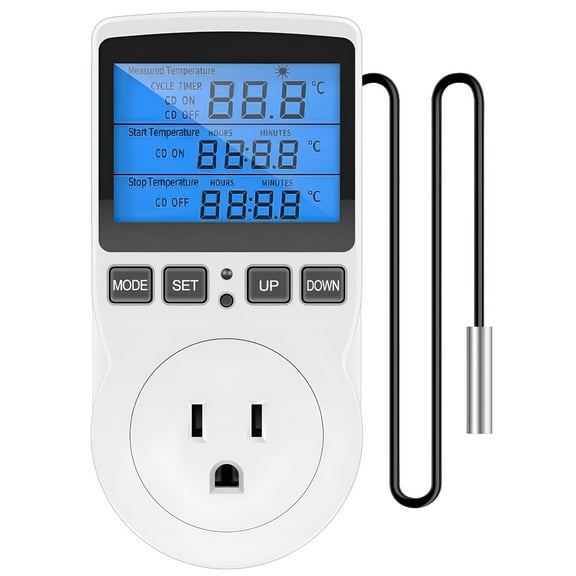 GJX Digital Temperature Controller,1800W 15A/120V Safe Thermostat Timer Outlet LCD Display Heating Cooling Control Timer Plug Smart Digital Plug in Temp Controller for Home