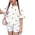 thumbnail image 2 of CCRFTGI Summer Clothes for Child Girls Size 10-12 Two Piece Outfits Cute Preppy Clothing Sets Casual Cherry Print Short Sleeve T Shirts Top and Shorts Sport Lounge Set White 7-8 Years, 2 of 6